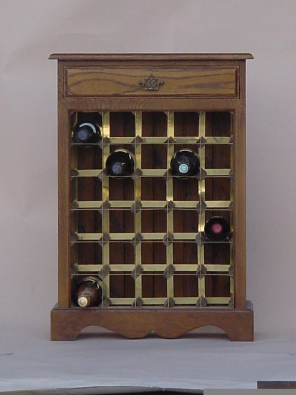 Oak wine cabinet brass rack