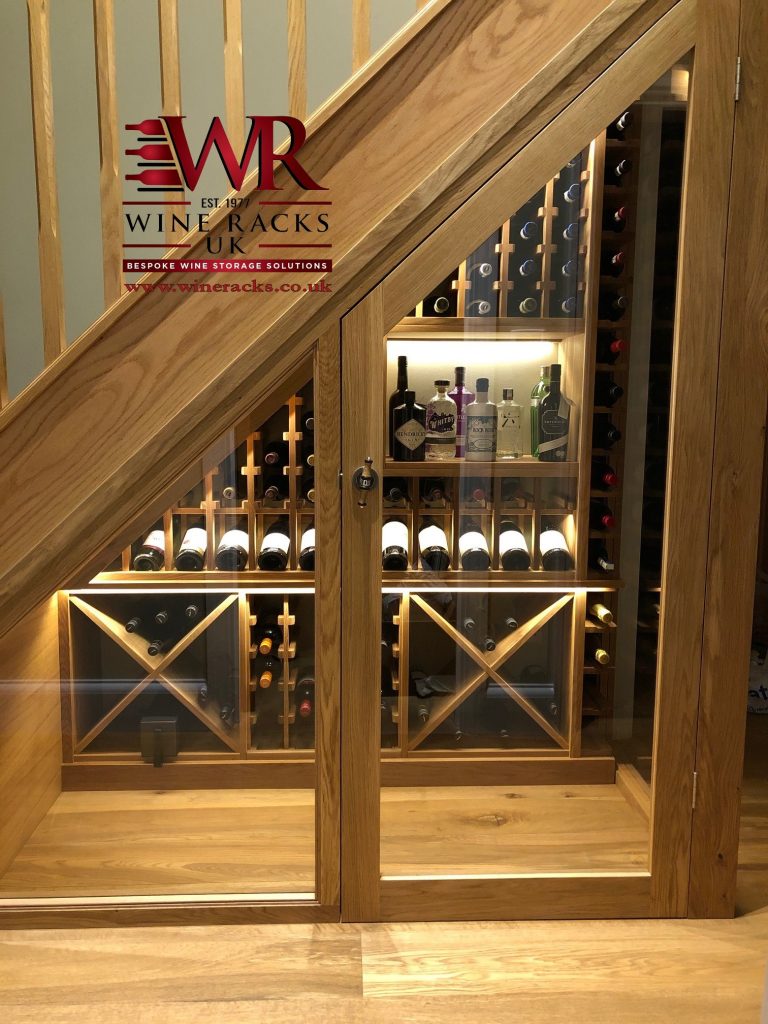 Solid Oak understairs wine cellar