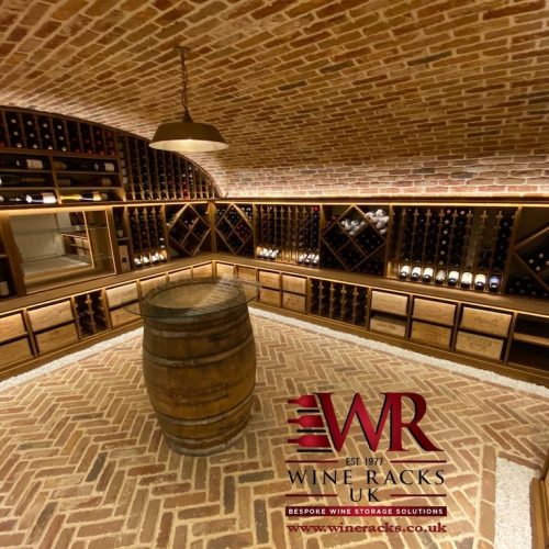 Wine Cellar brick walls solid oak wine racks Medium oak stain (1)-min