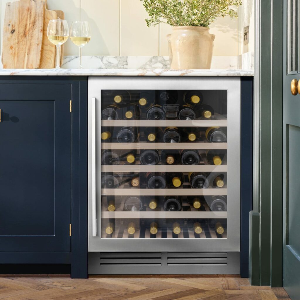 Undercounter stainless steel wine fridge Caple 46 Wine Racks UK