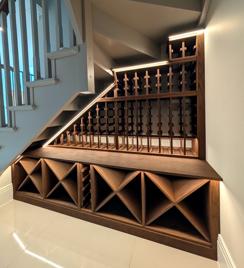 understairs wine rack in dark oak