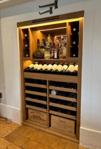 wine rack with bottle in small alcove