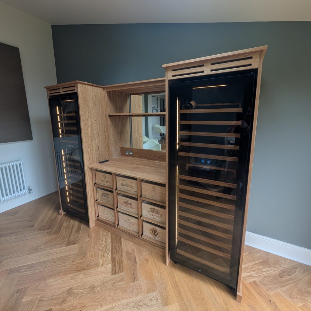 solid oak with tall fridges for white wine